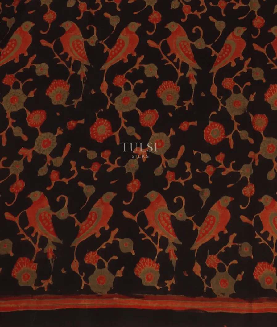 Rust Ajrakh Silk Saree T4878693