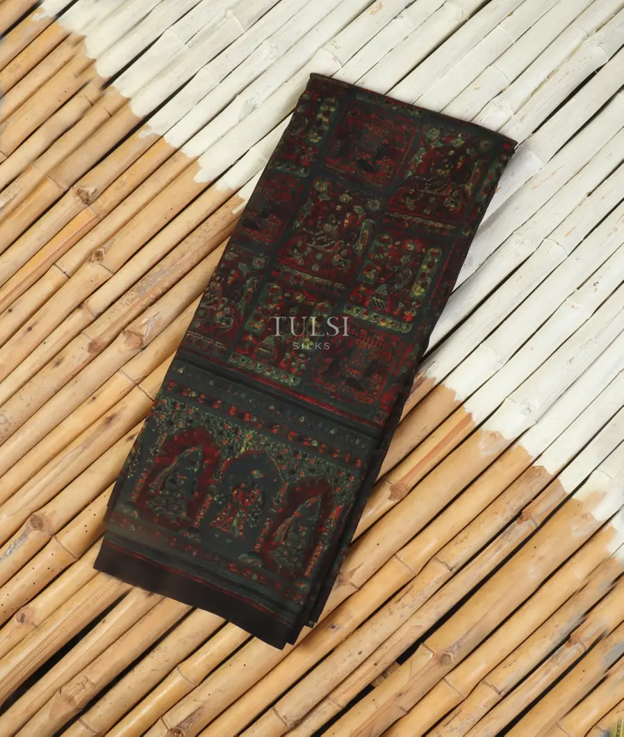 Black Ajrakh Silk Saree T487870-image