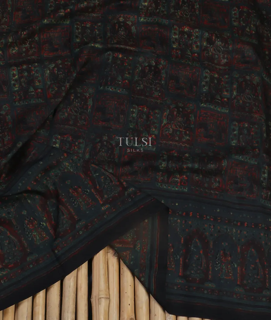 Black Ajrakh Silk Saree T4878702