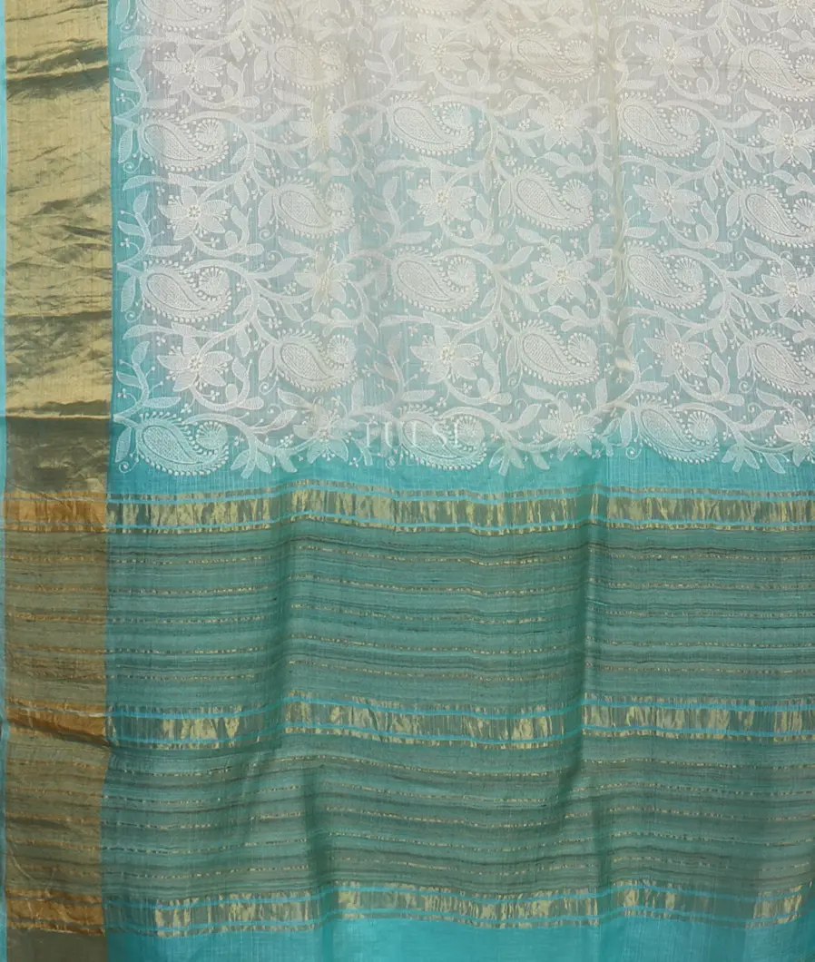 White Silk Kota Embroidery Saree T4630204
