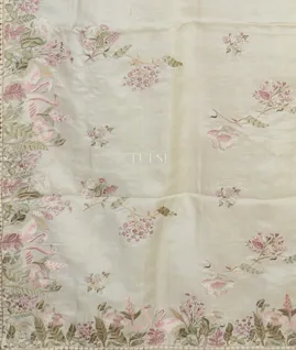 Off - White Tussar Embroidery Saree T4919824