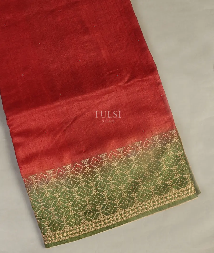 Red Tussar Embroidery Saree T473854-image