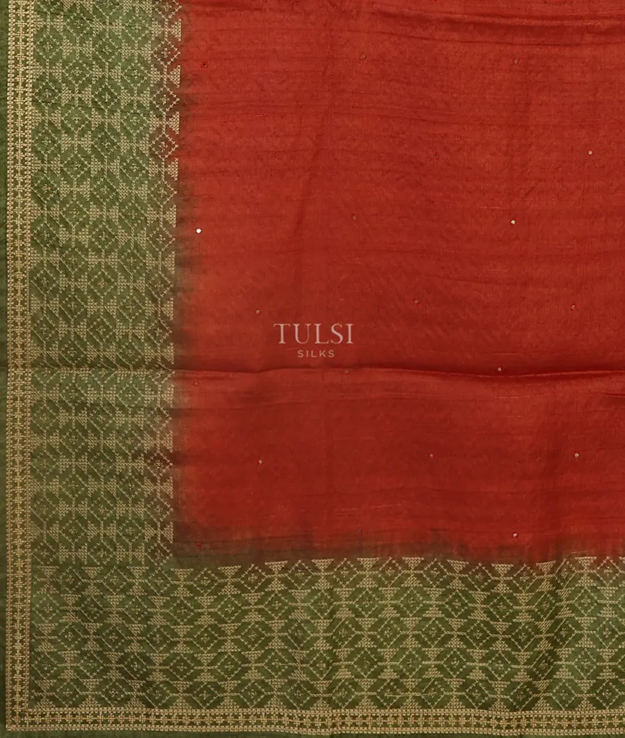 Red Tussar Embroidery Saree T4738544
