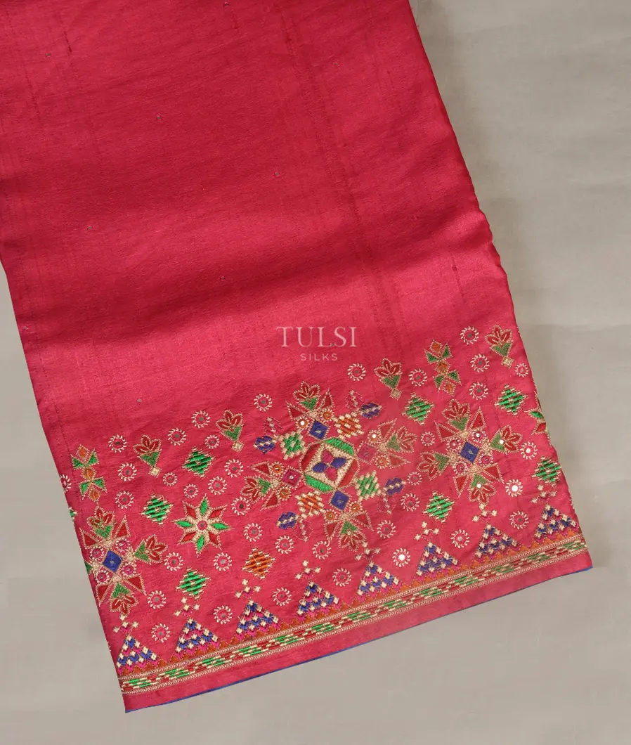 Magenta Tussar Embroidery Saree T473850-image