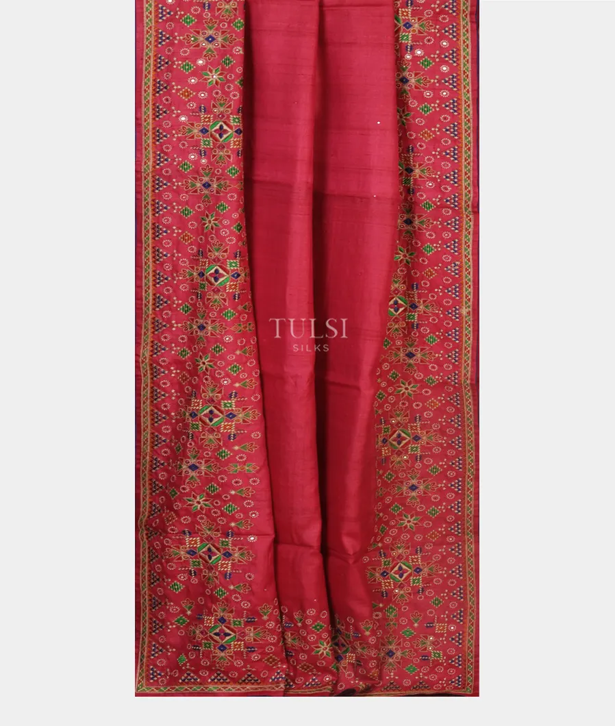 Magenta Tussar Embroidery Saree T4738502