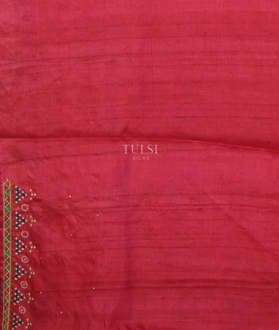 Magenta Tussar Embroidery Saree T4738503