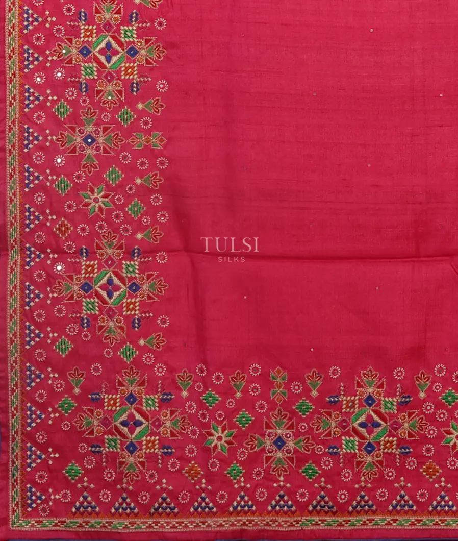 Magenta Tussar Embroidery Saree T4738504