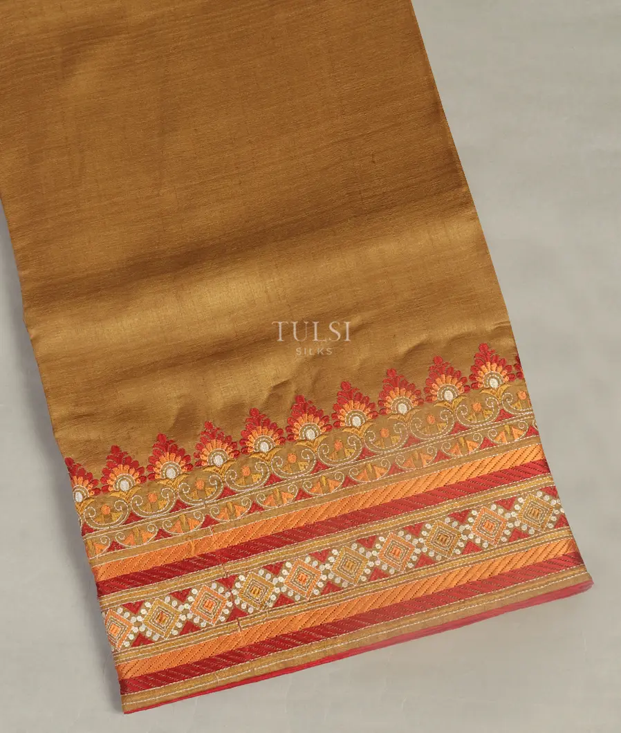 Brown Tussar Embroidery Saree T312924-image
