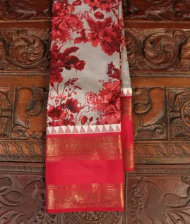 Bluish Grey Printed Kanjivaram Silk Saree T1900331