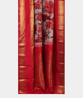 Bluish Grey Printed Kanjivaram Silk Saree T1900332