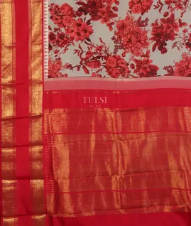 Bluish Grey Printed Kanjivaram Silk Saree T1900334