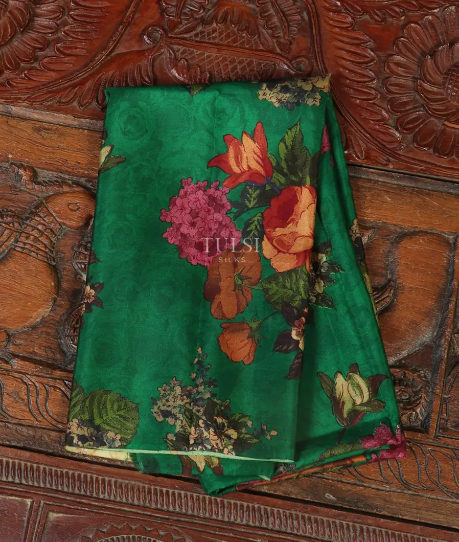 Green Hand Printed Kanjivaram Silk Blouse T437879-image