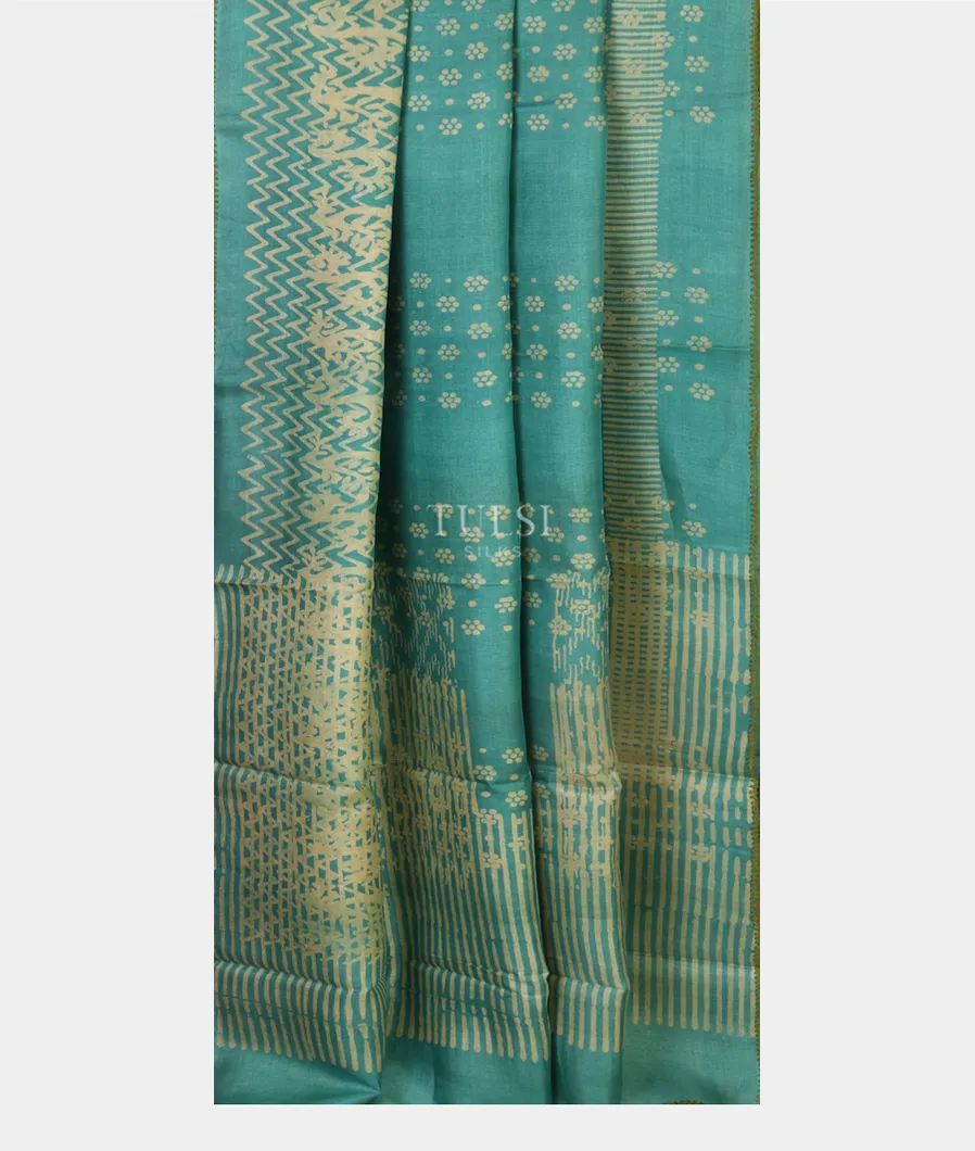 Blue Tussar Printed Saree T4067542
