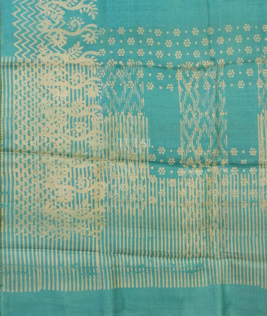 Blue Tussar Printed Saree T4067544