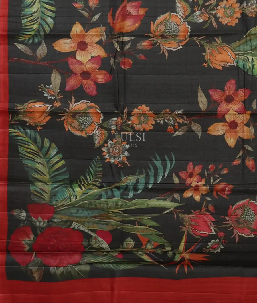 Black Tussar Printed Saree T4538814