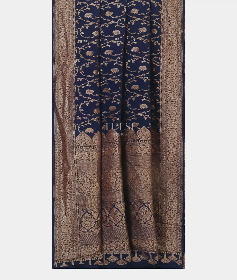 Blue Banaras Crepe Silk Saree T4596382