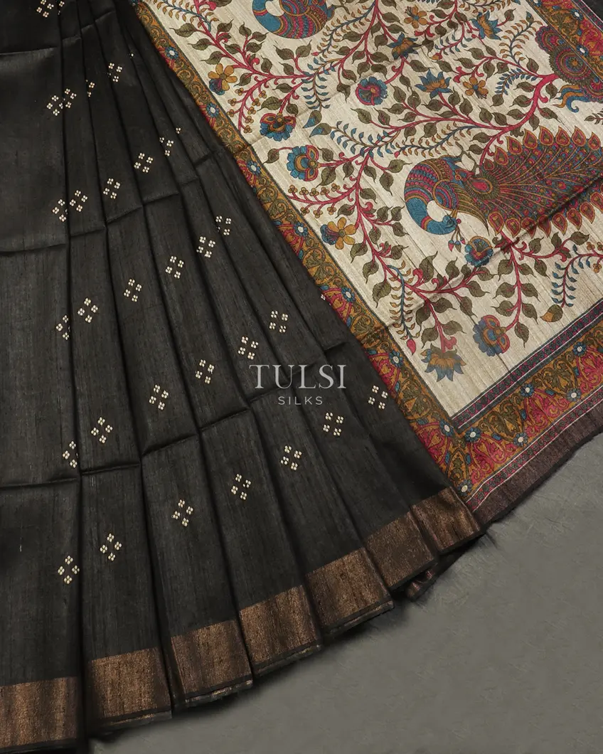 Black Tussar Printed Saree T497047-image