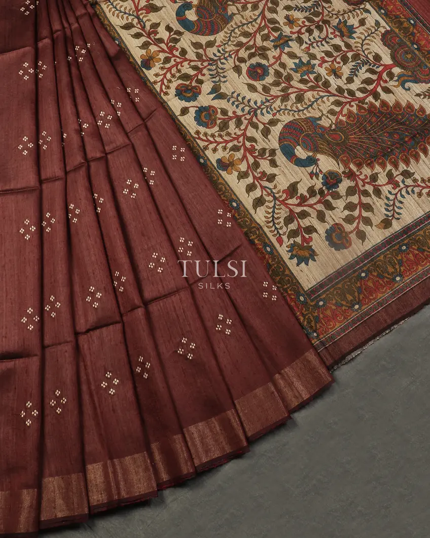 Brown Tussar Printed Saree T497045-image