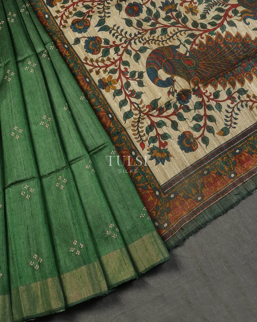 Green Tussar Printed Saree T497050-image
