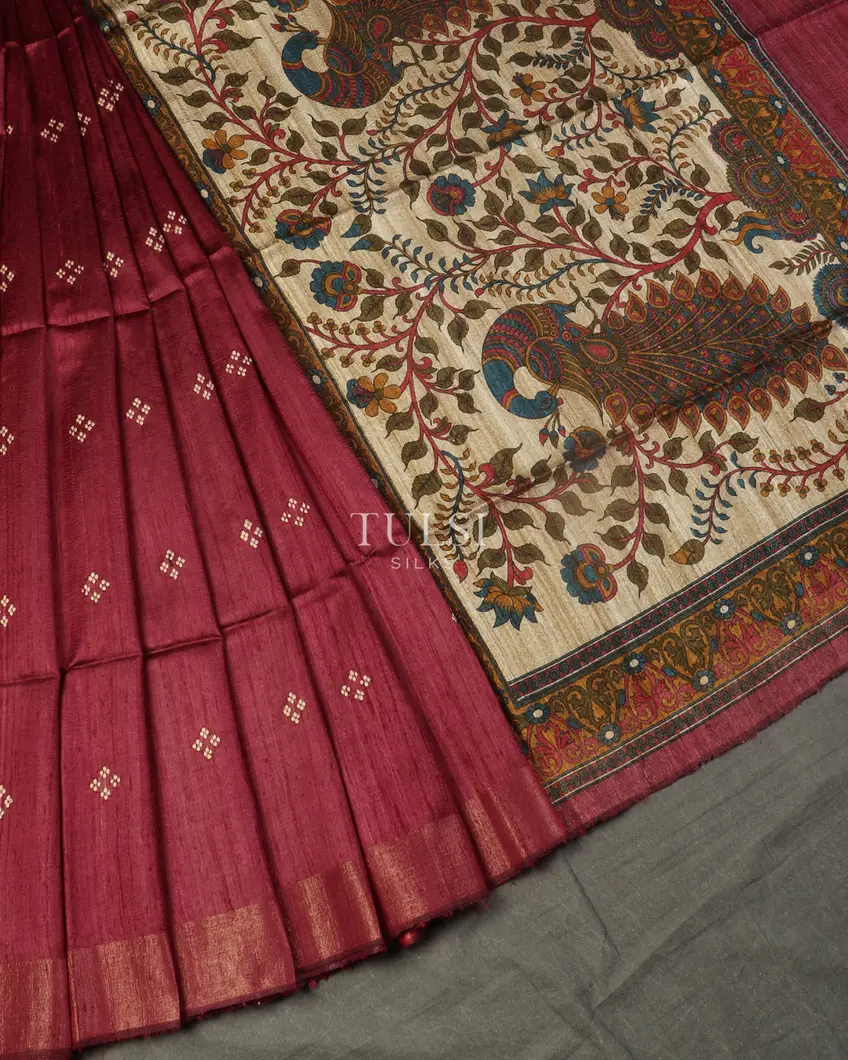 Burgundy Tussar Printed Saree T497048-image