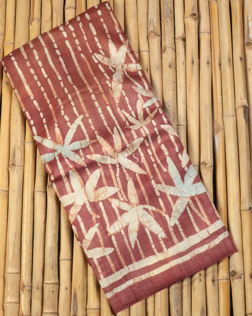 Brownish Red Tussar Batik Printed Saree T497184-image