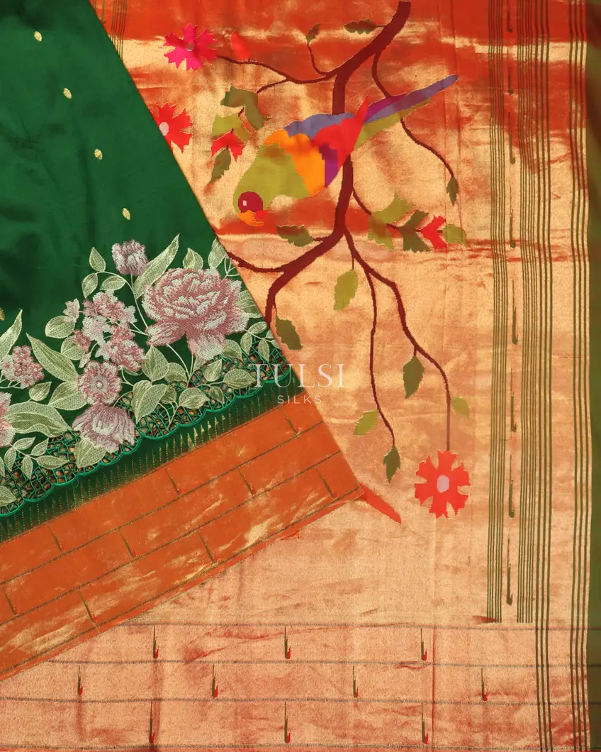 Green Paithani Cutwork Silk Saree T4970173