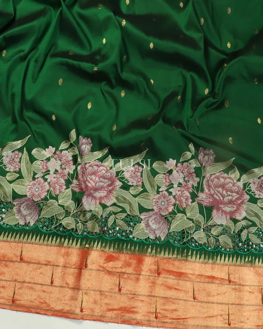 Green Paithani Cutwork Silk Saree T4970175