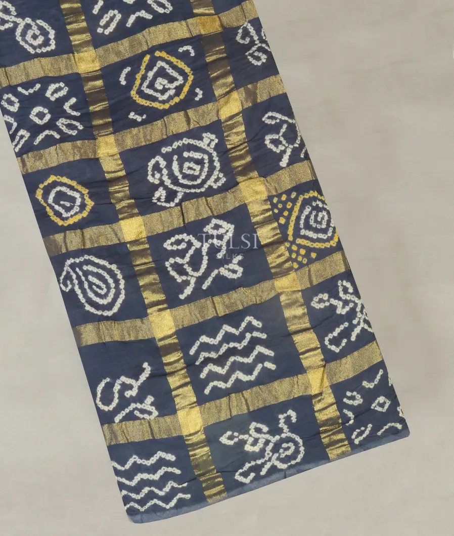 Blue Bandhani Cotton Saree T42087-image