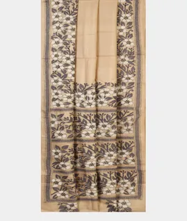 Beige Tussar Kantha Work Saree T4992962