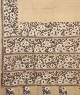 Beige Tussar Kantha Work Saree T4992964