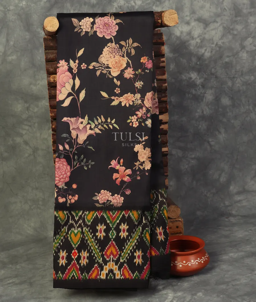 Black Ikat Silk Saree T388645-image