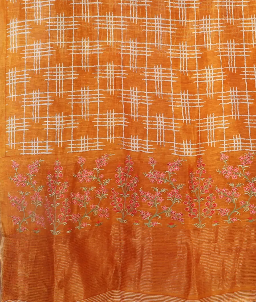 Yellow  Linen Printed Saree T4715284