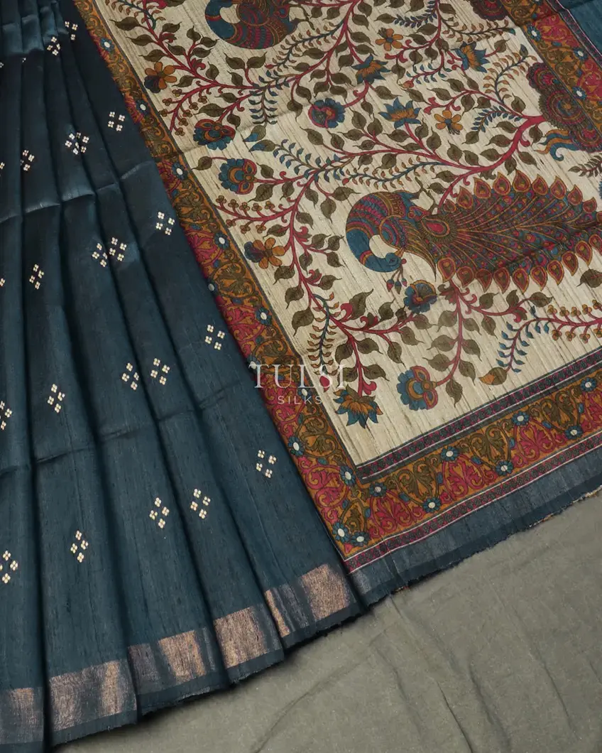 Blue Tussar Printed Saree T500028-image