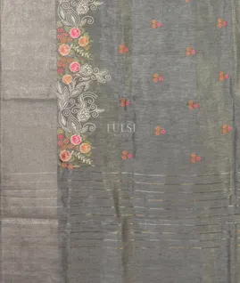 Grey Linen Embroidery Saree T5000534
