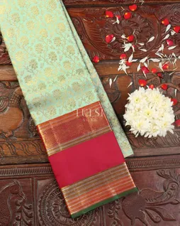 Green Handwoven Kanjivaram Silk Pavadai T4995671