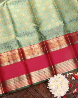Green Handwoven Kanjivaram Silk Pavadai T4995672
