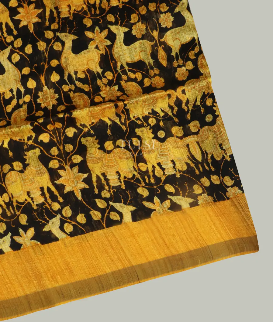 Black Tussar Printed Saree T410079-image