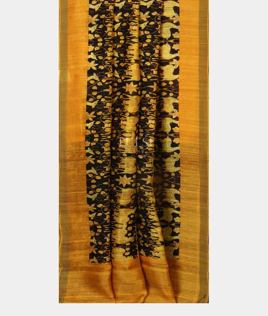 Black Tussar Printed Saree T4100792
