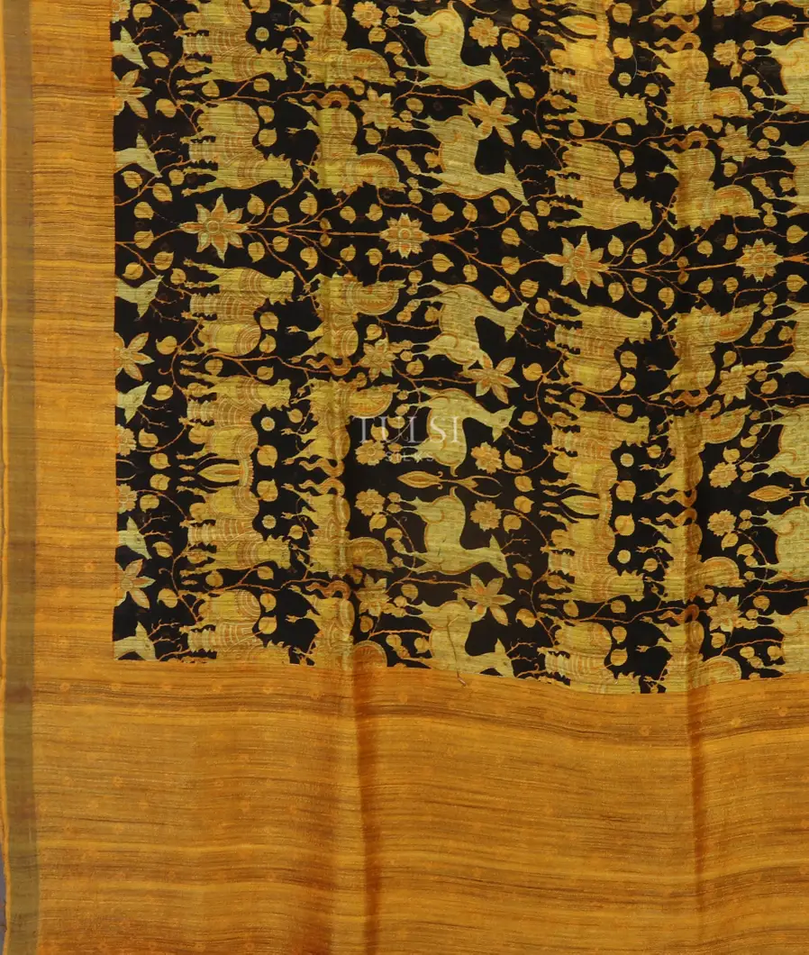 Black Tussar Printed Saree T4100794