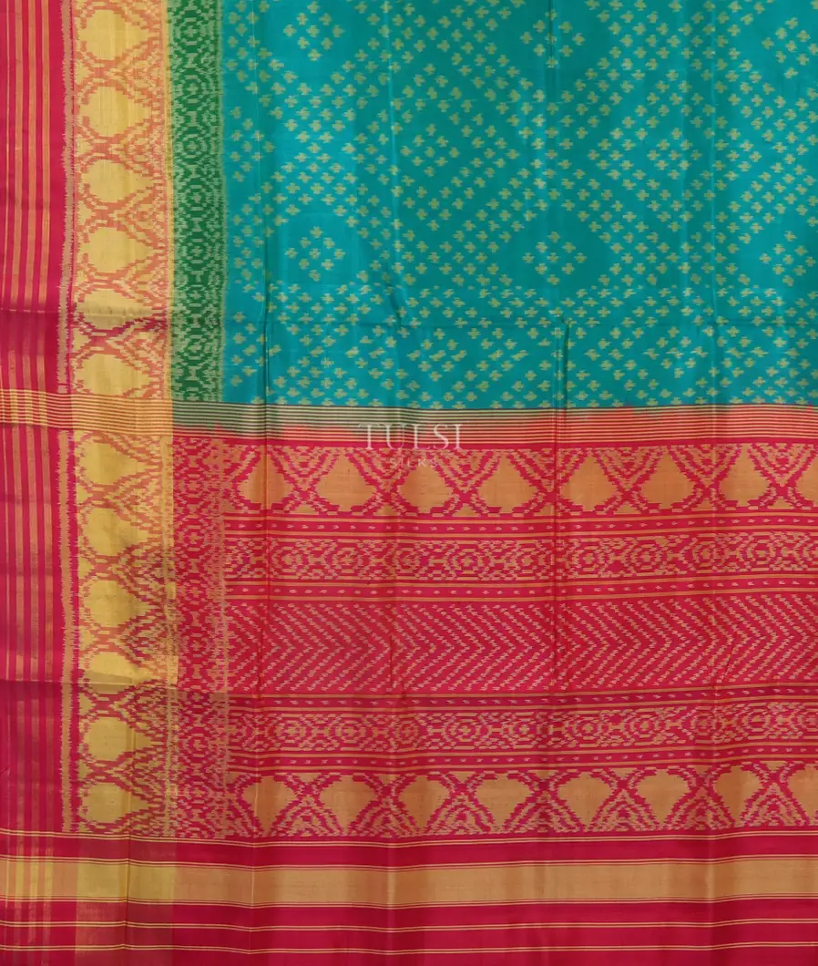 Bluish Green Patola Silk Saree T5020264