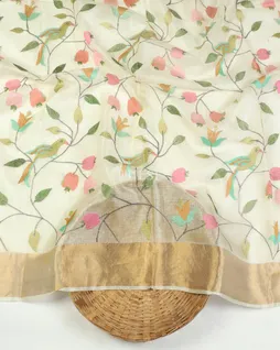 Off-White Silk Kota Embroidery Saree T4969894