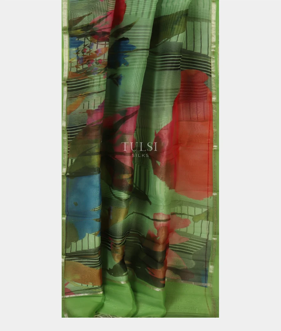 Green Kora Organza Printed Saree T3684702