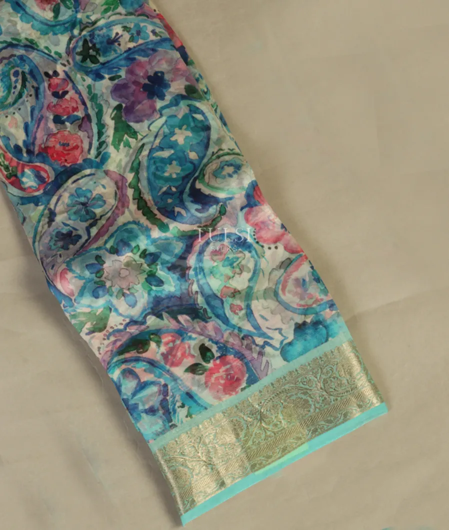 Blue Kora Organza Printed Saree T476920-image