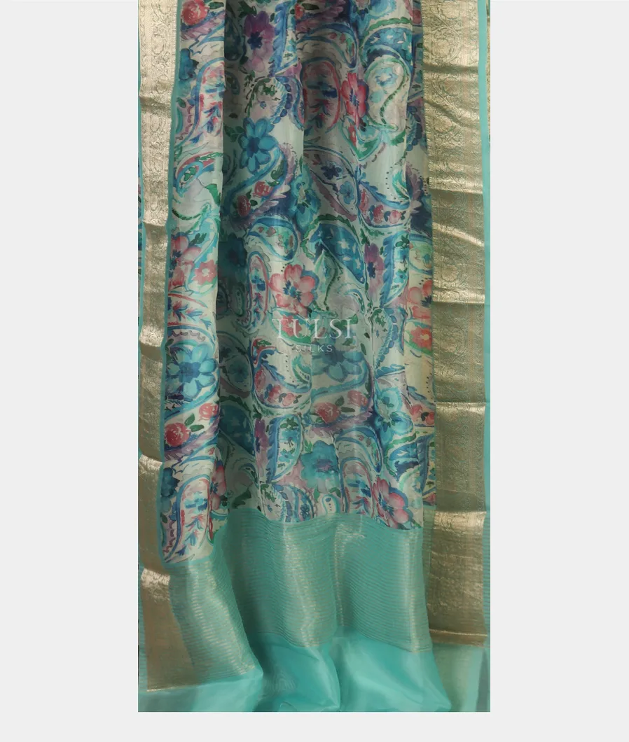 Blue Kora Organza Printed Saree T4769202
