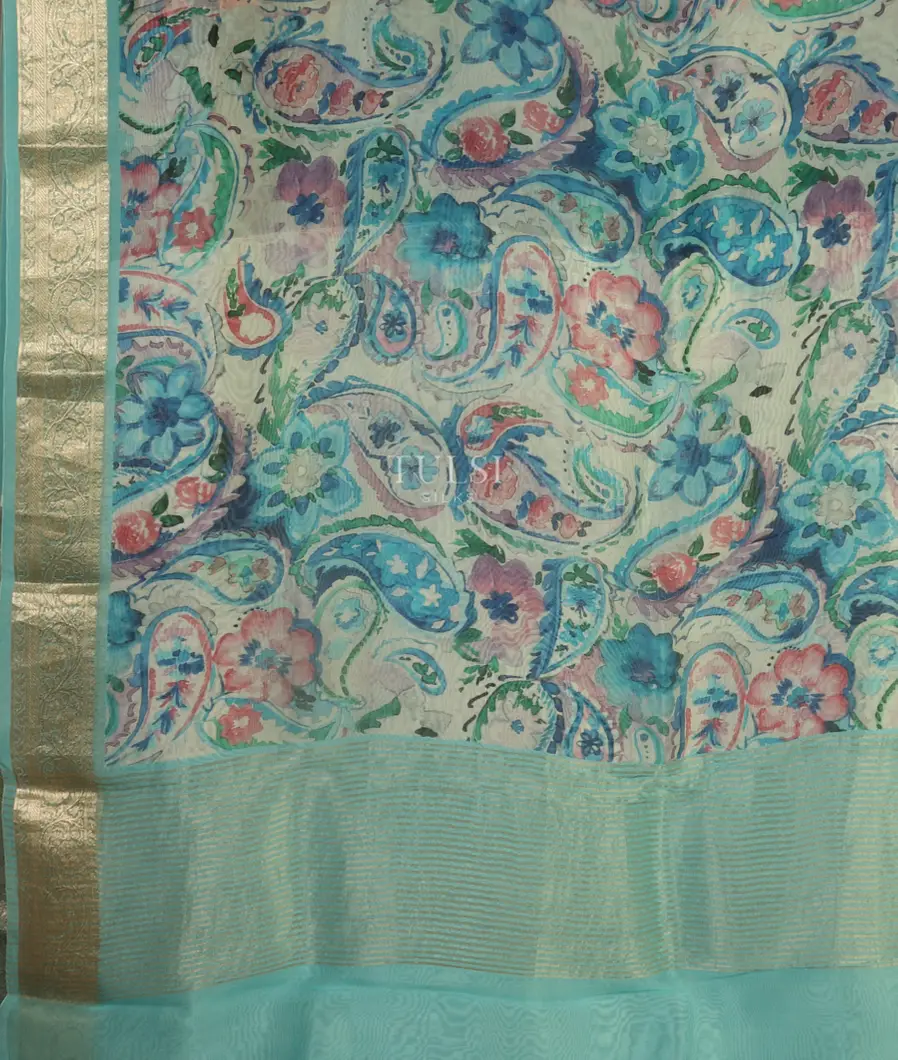 Blue Kora Organza Printed Saree T4769204