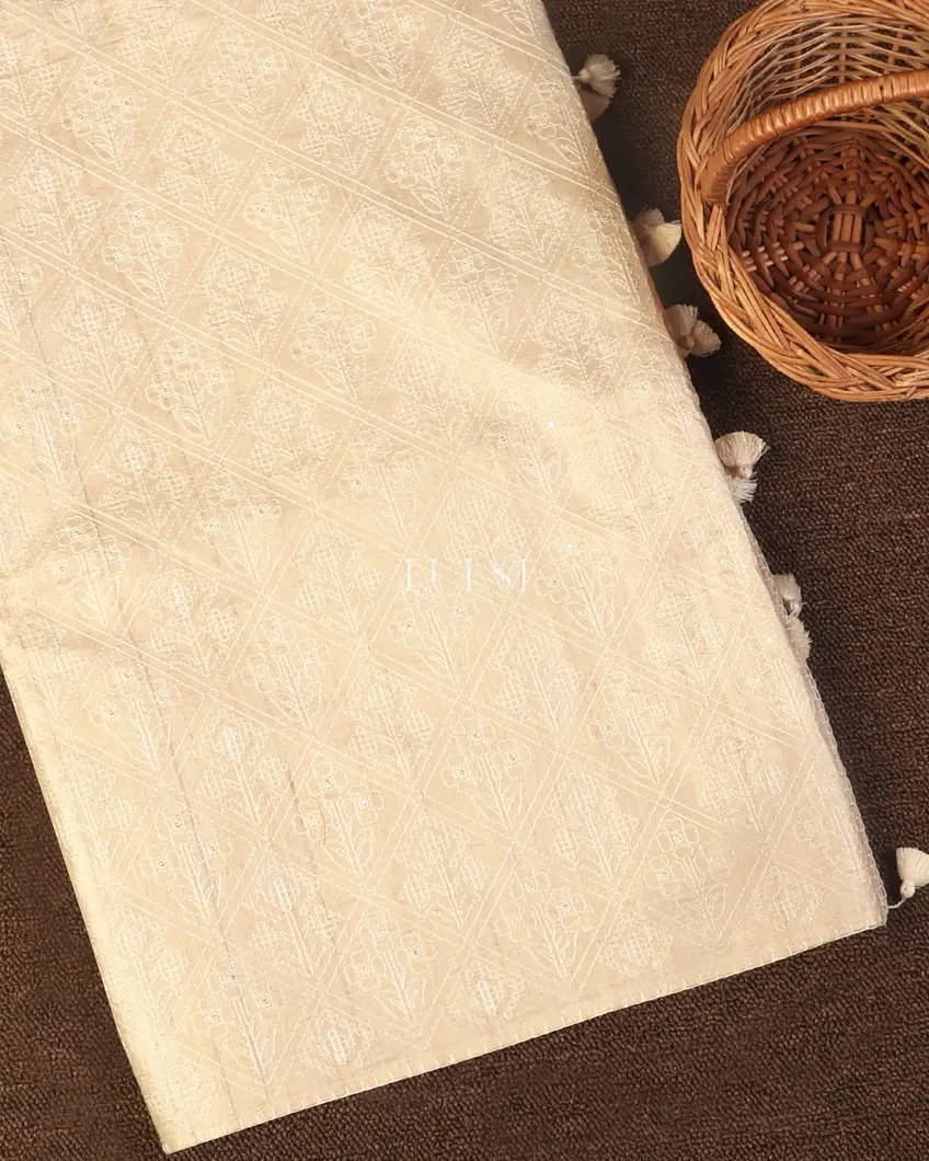 Beige Tussar Embroidery Saree T493300-image