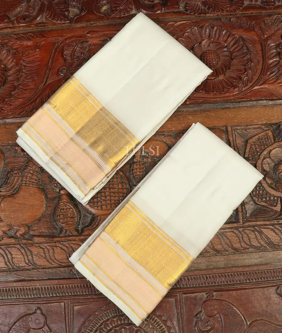 White Handwoven Kanjivaram Silk Dhoti and Vastharam T466689-image