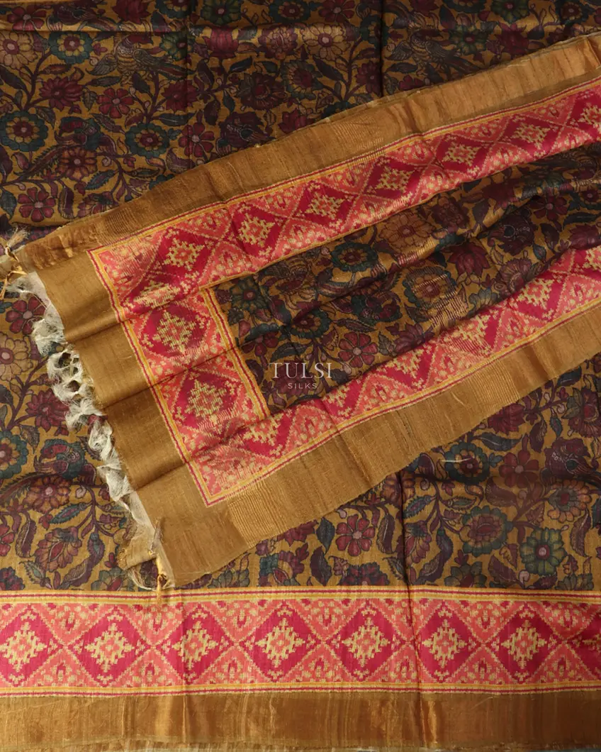 Brown Tussar Printed Saree T4945455