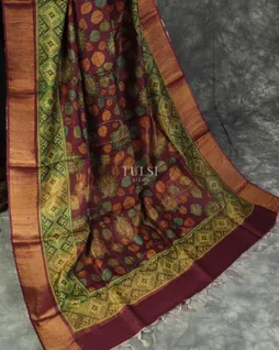 Purple Tussar Printed Saree T4945372