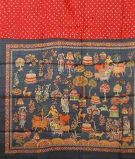 Red Tussar Printed Saree T5035004